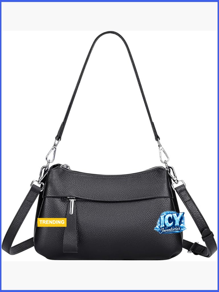 Genuine Leather Crossbody Bag With 2 Detachable Straps Hobo Style